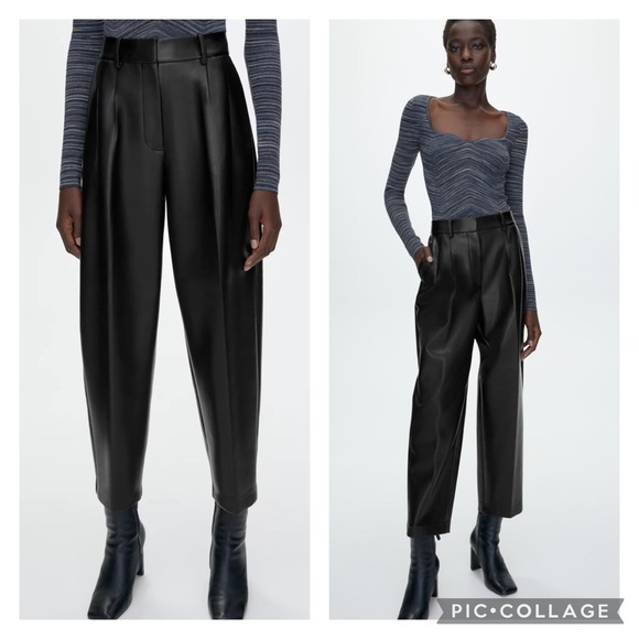 Aritzia Wilfred 4 Brown Faux Leather Carrot Pleated Pants - Picture 9 of 9